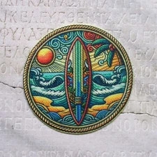 Surfboard Patch Iron-on Applique Ocean Wave Tropical Travel Beach Souvenir