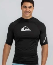 Quiksilver Men’s All Time Short Sleeve Black Rash Vest Size Small
