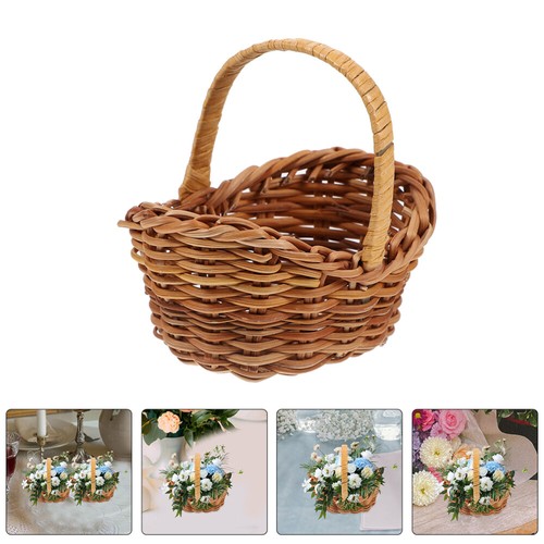 2 Pcs Woven Baskets with Handles Small Rattan Flower Baby Mini Handheld