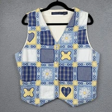 Eagles Eye Vest Women L Patchwork Cottagecore Butterfly Easter Floral Novelty