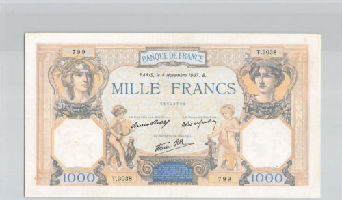 France 1000 Francs Cérès et Mercure 4.11.1937 T.3038 n° 75943799 Pick 90b - Photo 1 sur 2