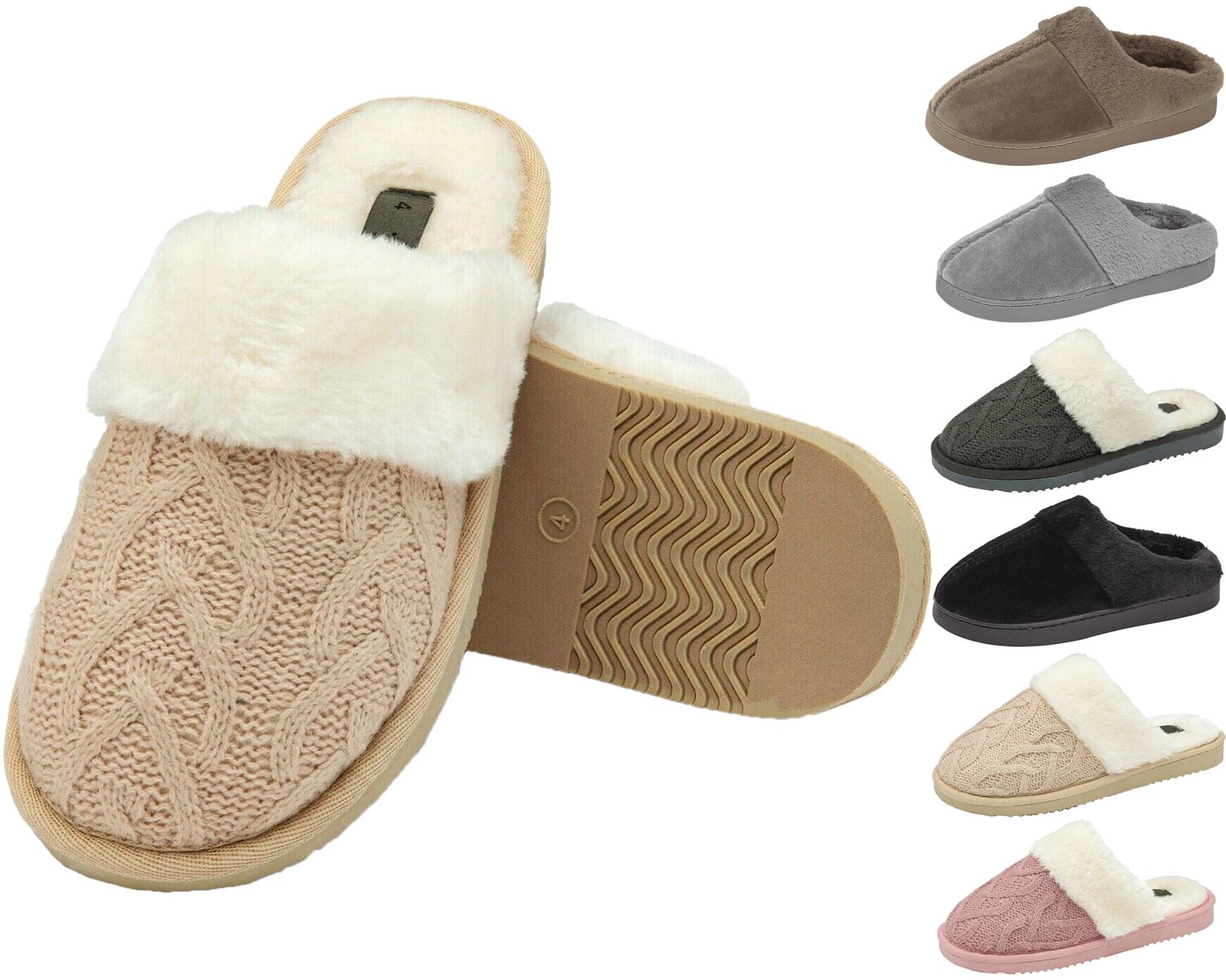 SAOLA Pantofole da donna Mules ciabatte slip on pantofole in pelle di pecora suola rigida