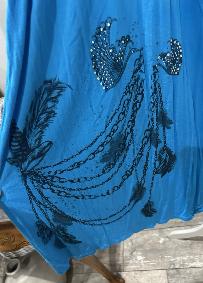 Túnica Katydid Vintage Y2K Turquesa Estrás Pavo Real Cuello en V Tatuaje Grunge MED Foto 4 de 4