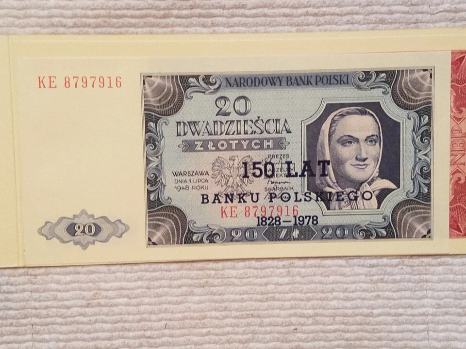 1948 Poland 20 100 Zlotych 2 Note Set 1828 - 1978 Overprint 150 Lat Polish UNC - Image 2 of 4