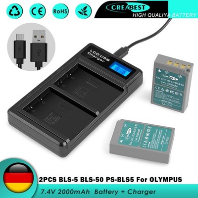 2Pcs Akku + USB Ladegerät Für Olympus BLS-5 BLS-50 PS-BLS5 PEN E-PL2 OM-D E-M10