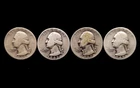 Lot of 4 1942-S Washington Quarters VG San Francisco Mint Mark Silver Coins