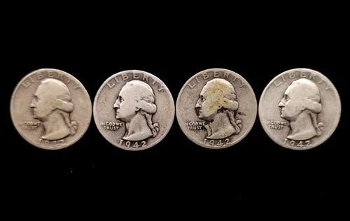 Lot of 4 1942-S Washington Quarters VG San Francisco Mint Mark Silver Coins