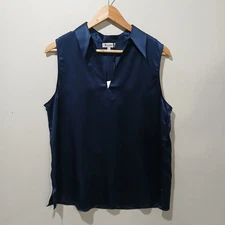 Lilysilk Sleeveless Violet Shirt Womens Medium Navy Mulberry Silk V-Neck NWT