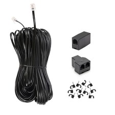 Long Telephone Extension Cord 100FT Black Phone Cable Wire RJ11 Plug Splitter