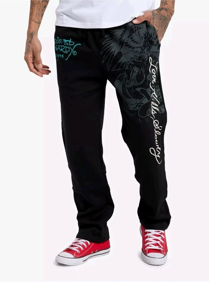 Calça de Moletom Ed Hardy Crawling Logotipo Tigre Extra Grande Preta Love Kills Lentamente Retrô Ano Novo - Imagem 2 de 4