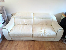 White Leather 2/3 Seater Electric Reclining Sofa with Lifting Headrests