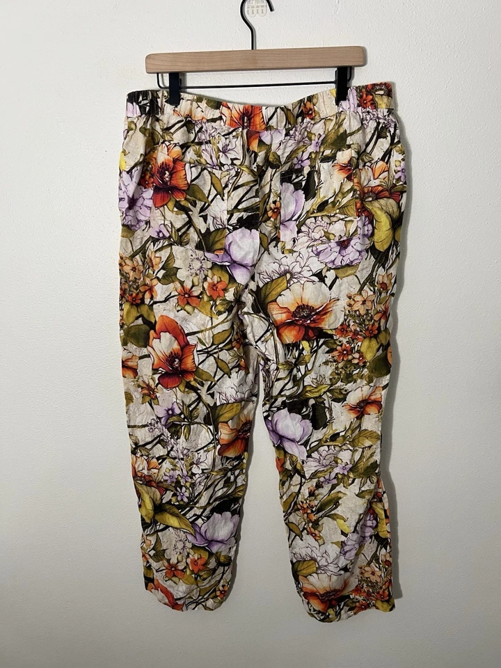 Pantalones CHICO'S 100% Lino Floral Botánico Elástico Cintura Talla 2.5R Foto 4 de 4