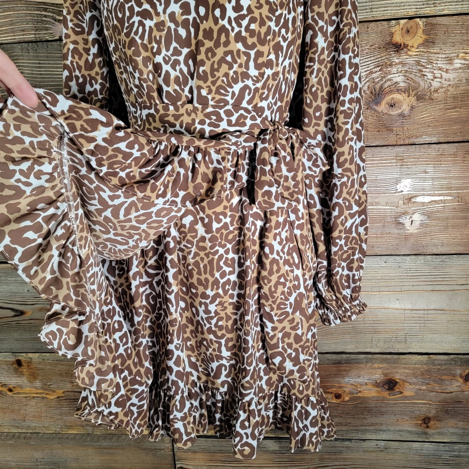 Lilly Pulitzer Lila Long Sleeve Faux Wrap Dress Chocolate Leopard Size 8 NWT - Image 4 of 4