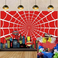 Red Spider Web Backdrop 7x5FT Cartoon City Super Heros 7x5FT: Bx23
