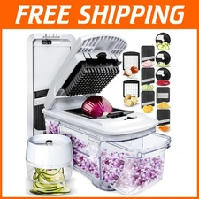 6-in-1 Vegetable Chopper & Mandoline Slicer with Bonus Spiralizer - Black/White