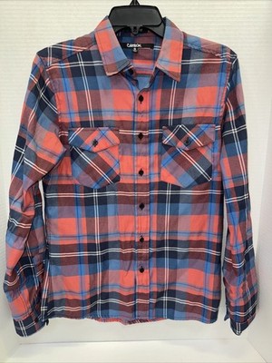 Carbon Shirt Men s Size Small Slim Fit Red & Blue Plaid Long Sleeve Button Up