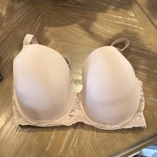 Beige Lace Accent Underwired T-Shirt Bra Women Lined Adjustable Straps Solid