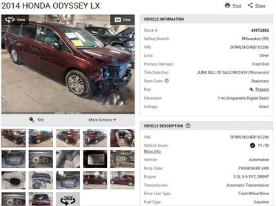 Automatic Transmission 3.5L 6 Speed Fits 14-17 ODYSSEY 4528825