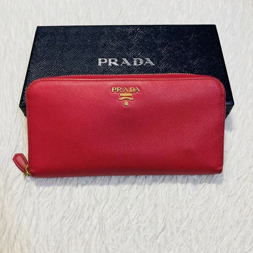 Portefeuille Prada long rond fermeture éclair long authentique