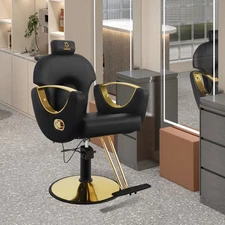 Barber Chair Reclining Salon Chair Hydraulic Barber Chairs 360° Rolling Black