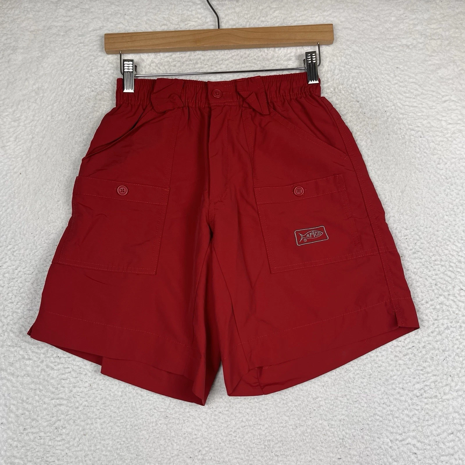 AFTCO Original Fishing Shorts Red Size 28 8" Inseam Elastic Cargo Pockets