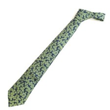 Hermes Clover Pattern Silk Tie Green/Navy Used 8.5cm x 141cm