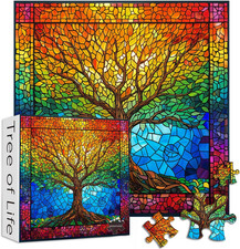 Stained Glass Puzzles for Adults 1000 Pieces and up, Mosaic Tree of Life Puzzle