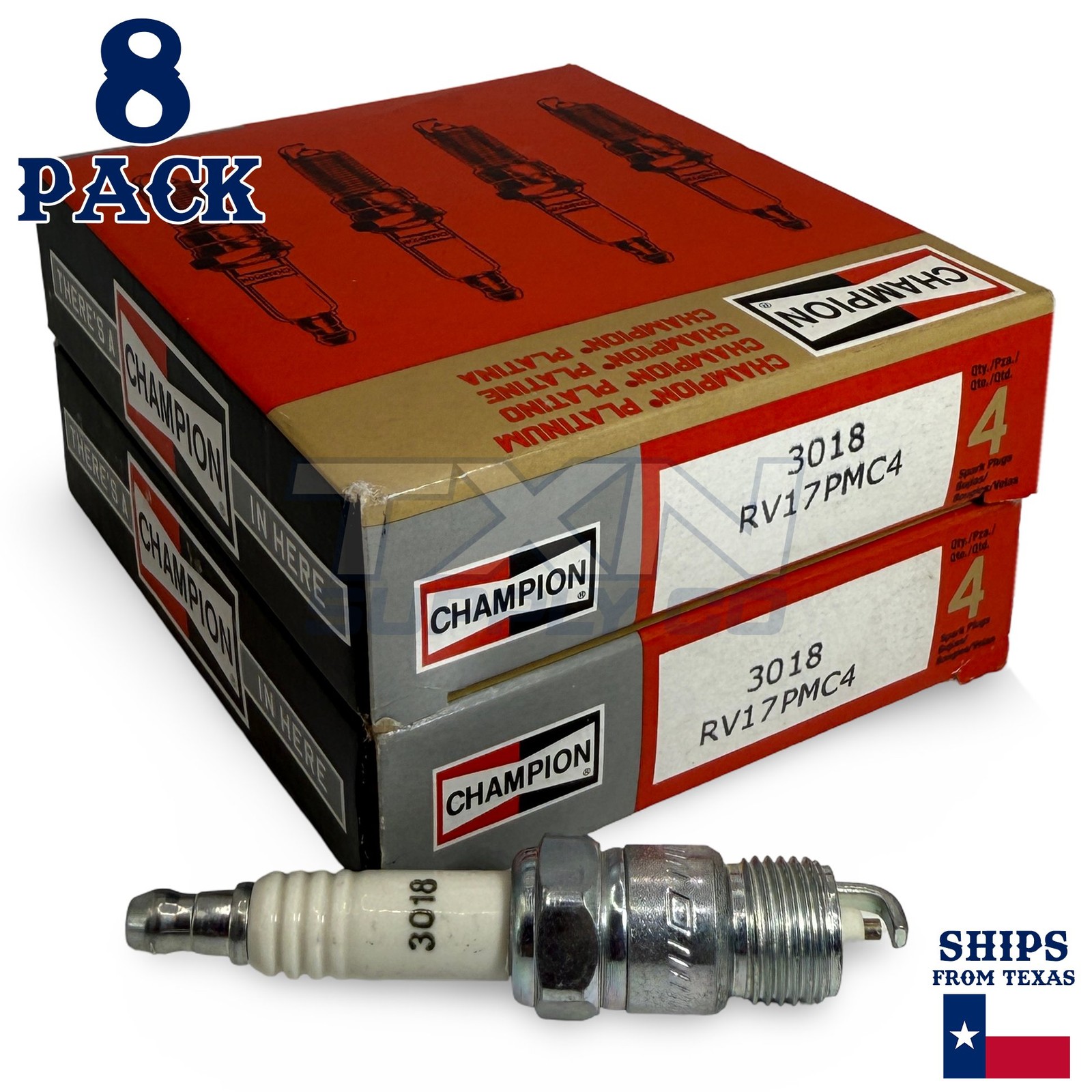 Champion 3018 Platinum Spark Plugs RV17PMC4 - 8 Pack