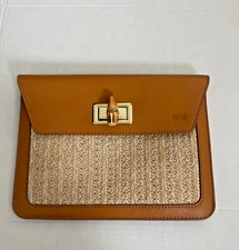 Mark And Graham Bamboo Raffia Clutch  Camel NWT Mono Removed Slight Mark