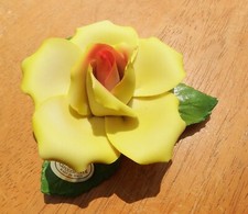 Vintage Italian Capodimonte Porcelain Yellow Rose Leaves Exc Cond Label Stamp