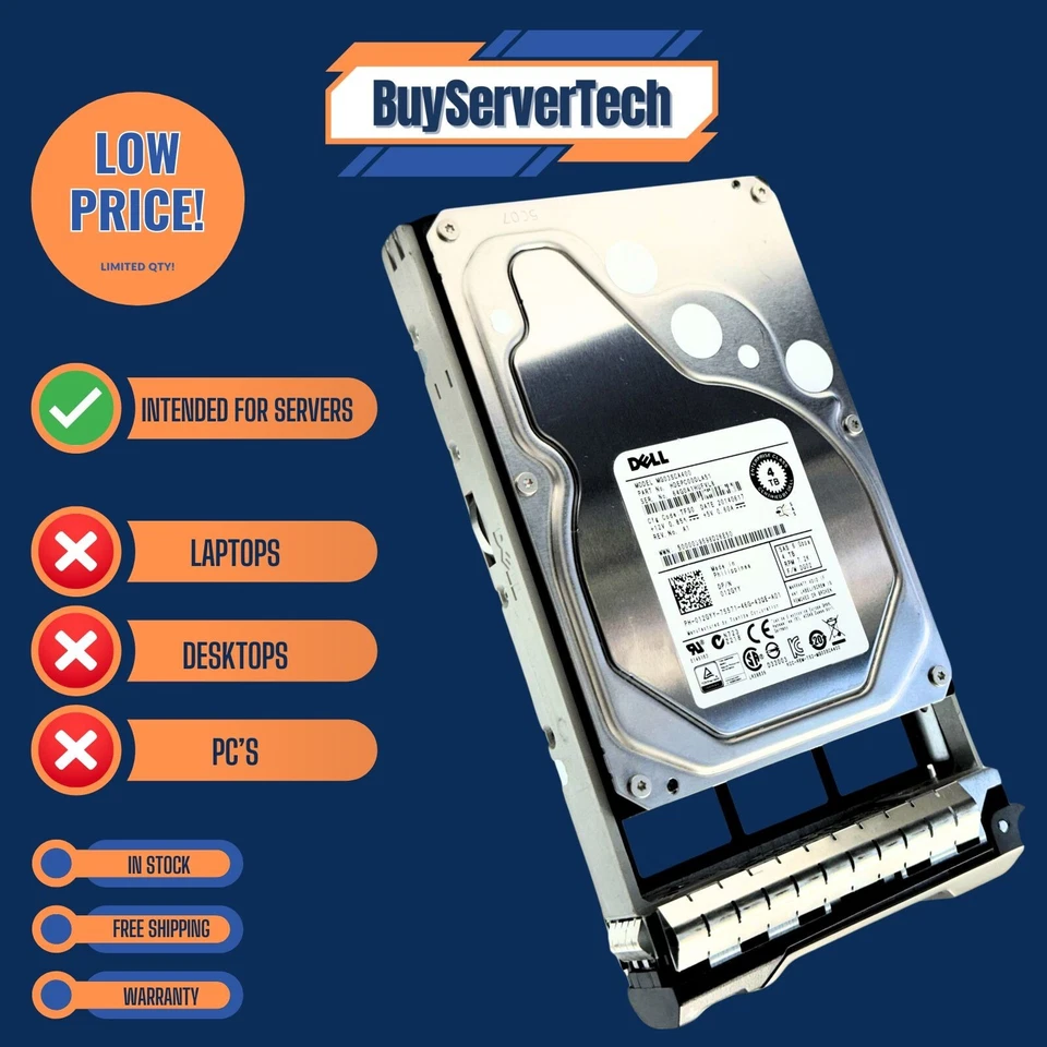 Dell 4TB 7.2K 6G 3.5" SAS HDD 12GYY 012GYY MG03SCA40 w/ Caddy - Enterprise Drive - Image 2 of 4