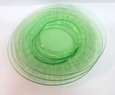 8" Luncheon Plates, Block Optic Green Depression Glass, Set of 3