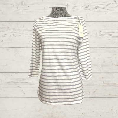 A NEW DAY Women's 3/4 Sleeve Blouse Size M  White/Black Boat Neck W0245