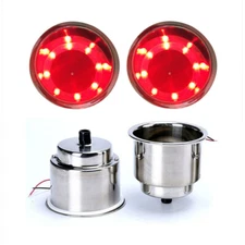 2X Stainless Steel Cup Car Drink Holder Atmosphere RED LED Marine Boat RV Camper