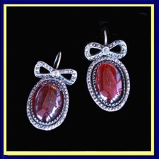 Early Georgian Earrings Garnet Bows Gold Silver Pyrite c1740 Antique (6496)