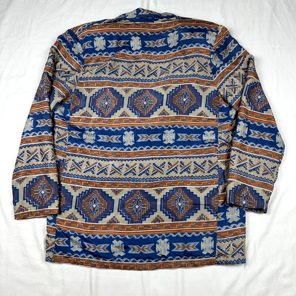 Chaqueta Blazer Bogari De Colección Para Mujer Mediana Seda Estampado Tribal Azteca Almohadilla para el Hombro Foto 4 de 4