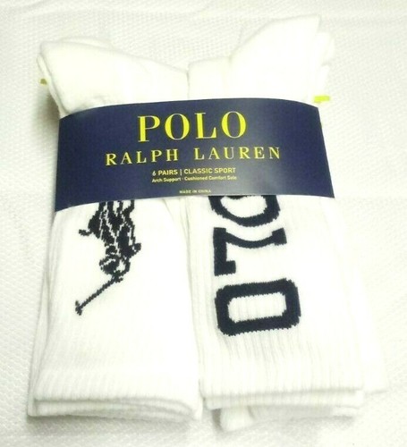 NUOVISSIMA POLO RALPH LAUREN CONFEZIONE DA 6 CLASSIC SPORT BIG LOGO calzini girocollo taglia 6-13 - Foto 2 di 4