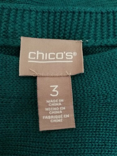 Chicos Womens Sweater 3 XL 16 Cashmere Blend Green Knit Pullover Top Long Sleeve - Picture 3 of 4