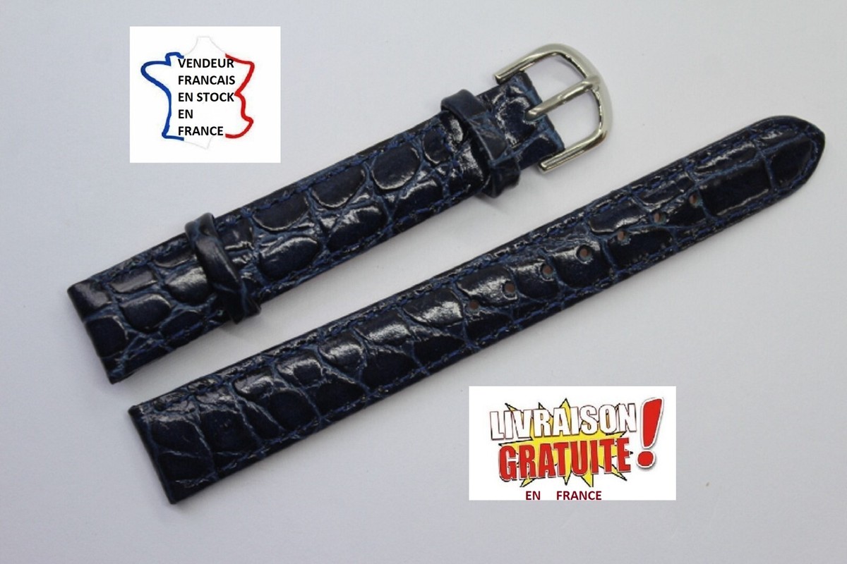 Bracelet Montre 14mm Bleu Nuit Grain Croco - Cuir Véritable Unisexe - Neuf Sans étiquette