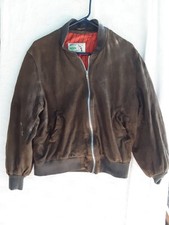 Vintage Jackpot By Carli Gry Sued Bomber Jacket 38, Red Striped Lined