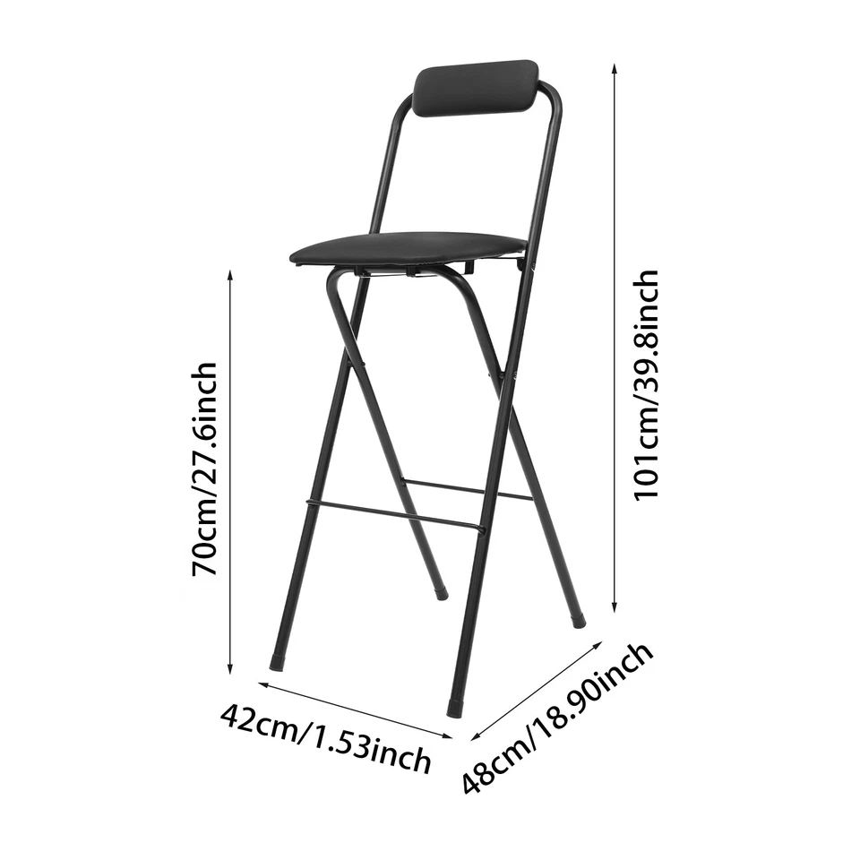 Tall Foldable Stool Chair Portable Black 70cm Folding Bar Stool with Backrest - Image 3 of 4