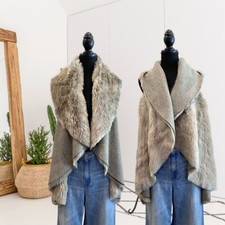 Dylan Women's Xs/s Sleeveless Faux Fur Floral Back Reversible Vest Jacket Beige