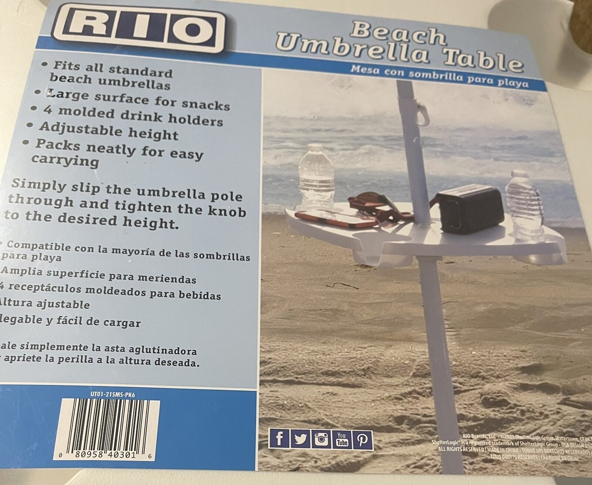 RIO Beach Umbrella Adjustable Table Tray Top w/ Cup Holders/ New Sealed