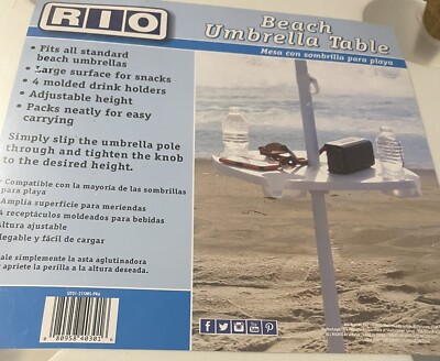 RIO Beach Umbrella Adjustable Table Tray Top w/ Cup Holders/ New Sealed 