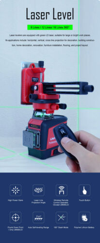 UNI-T Green Cross Line Laser Level Self-Leveling/Manual 30m/40m 3D 8/12/16 line - Picture 11 of 28