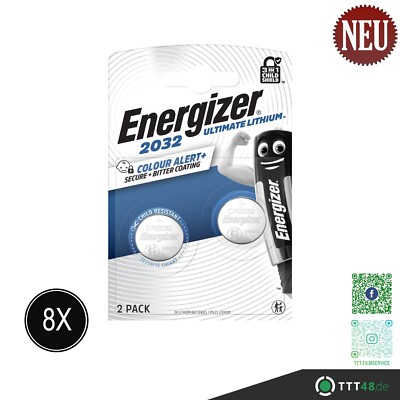 Energizer Knopfzelle Ultimate Lithium CR2032 3V Batterien - 8 x 2er Blister