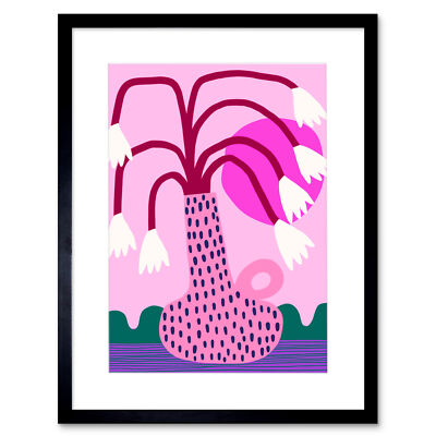 Rosa Pflanzenvase kräftig lebendig Illustration gerahmt Wandkunstdruck 12 x 16 Zoll