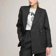 La Redoute Linen Double Breasted Blazer Size 16 Black Rrp £68