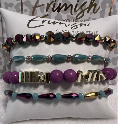 NEW! ERIMISH BRACELETS  4 pc Stack - Pink, Teal & Gold