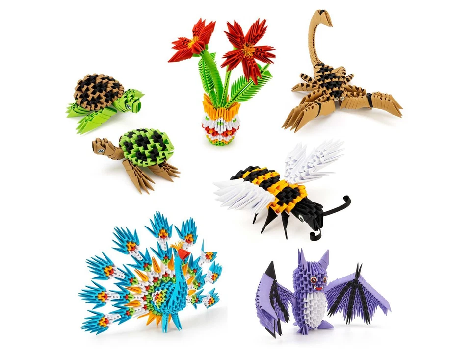 INVENTO Origami Bastelset 3D Kreativset Tiere Blumen verschiedene Größen